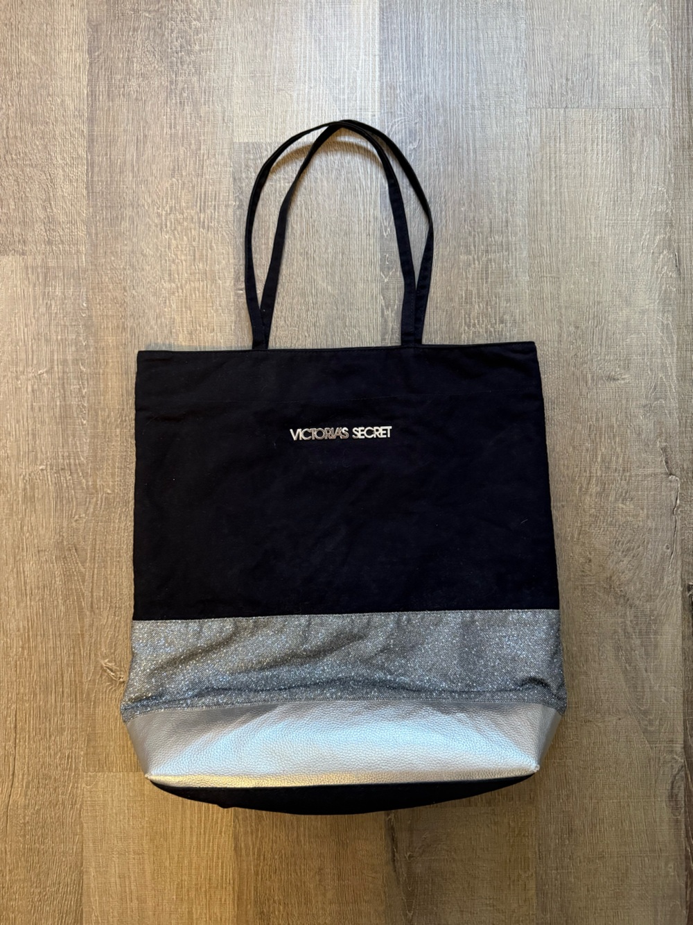Victoria's Secret Black Tote with Silver Glitter Trim